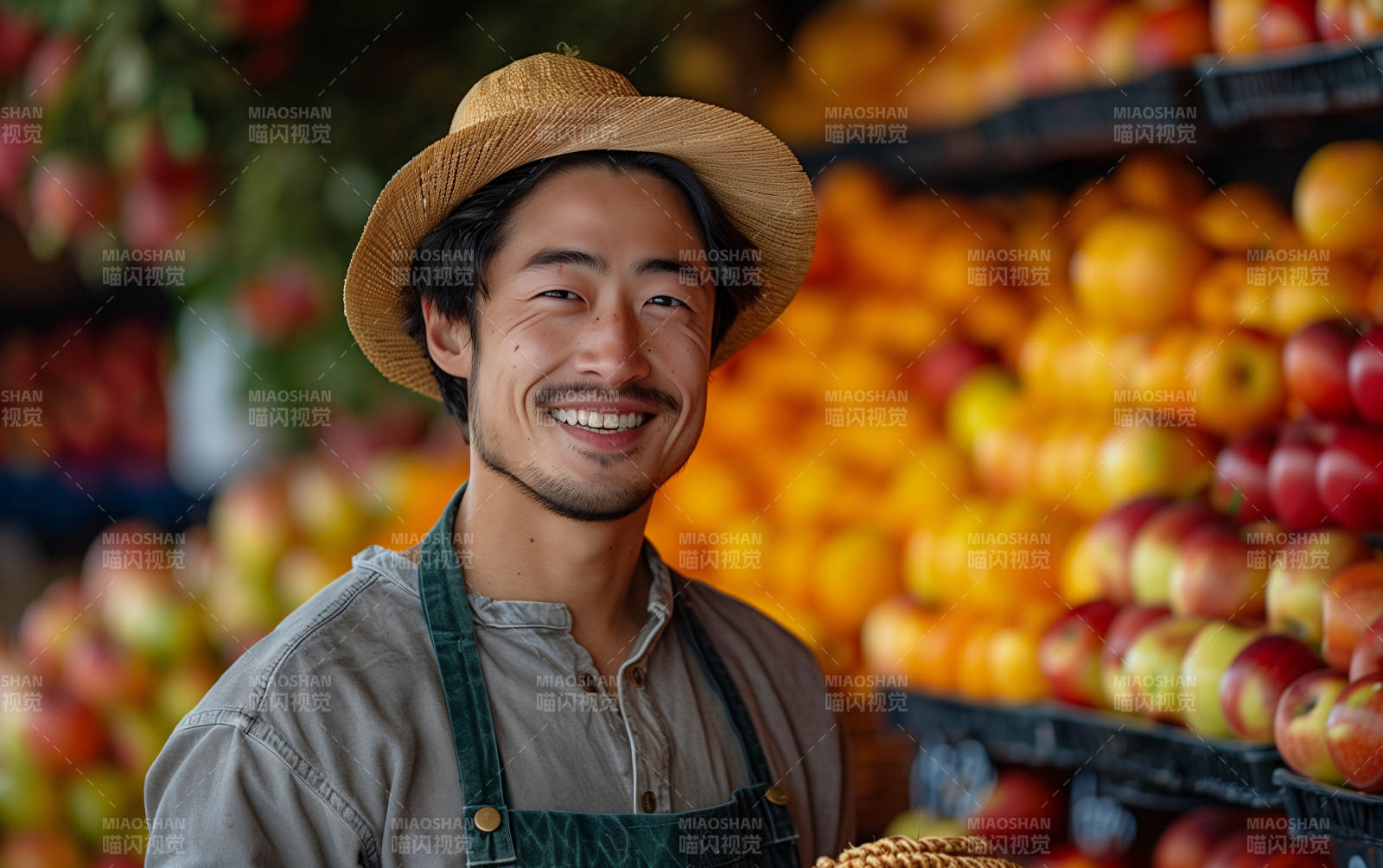 果摊微笑的农夫图片