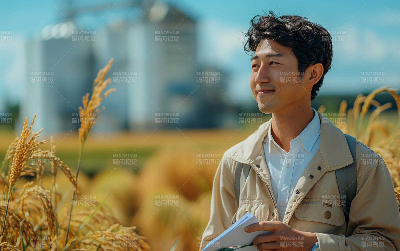 田野中的微笑农夫图片