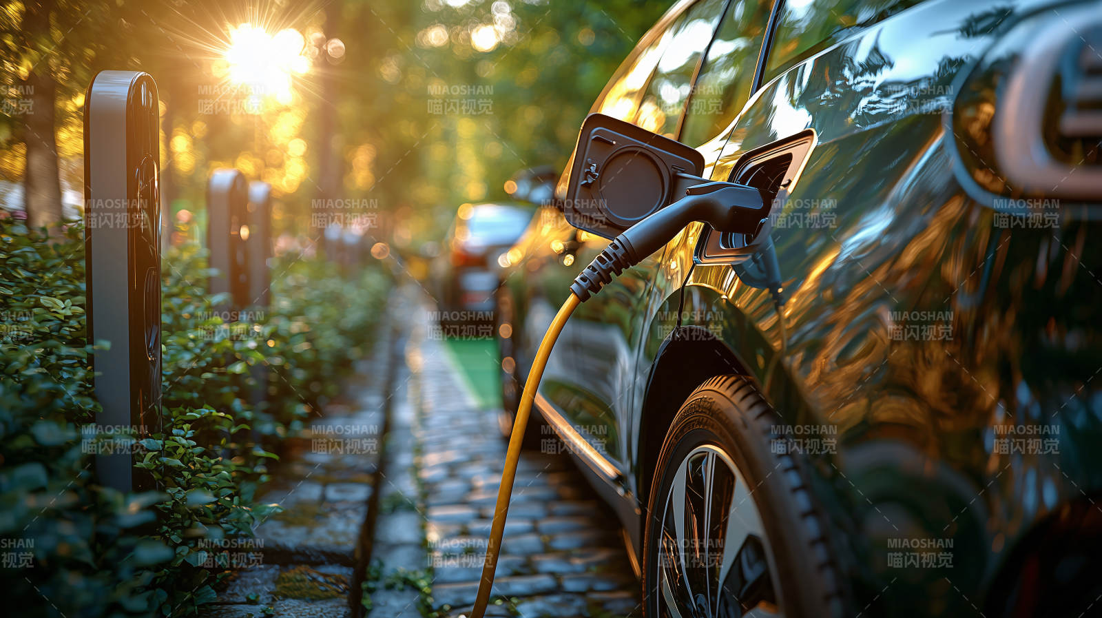 电动汽车充电中图片