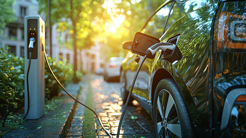 电动汽车充电中图片