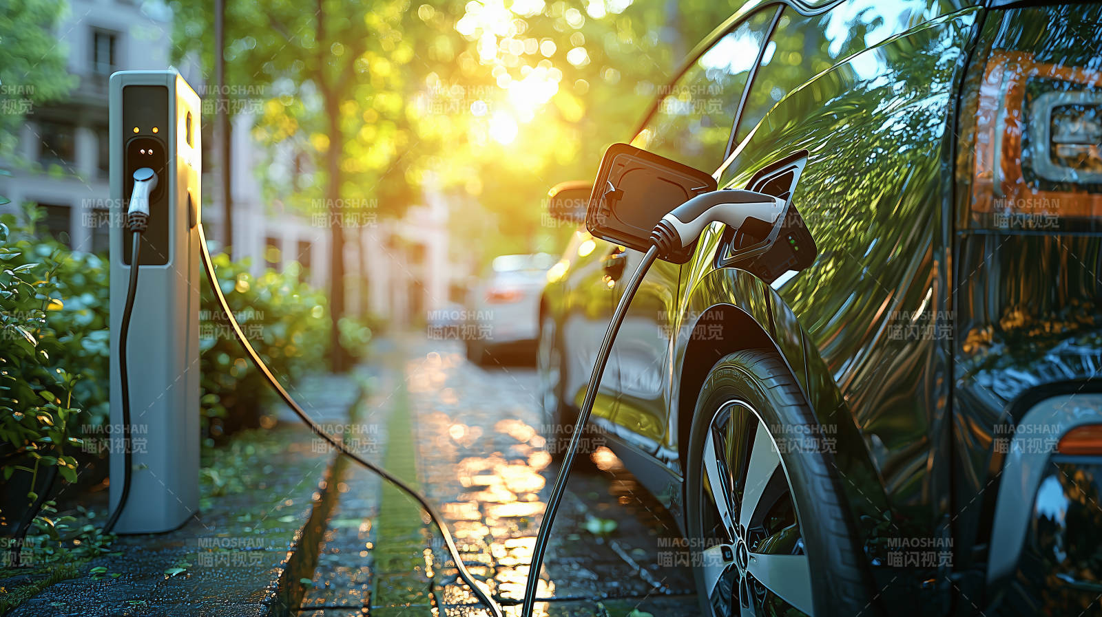 电动汽车充电中图片