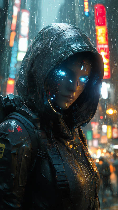 雨夜赛博战士图片