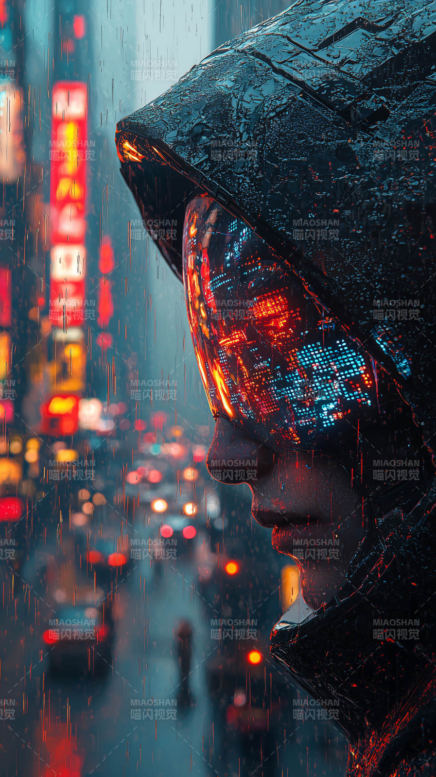 雨夜霓虹行者图片