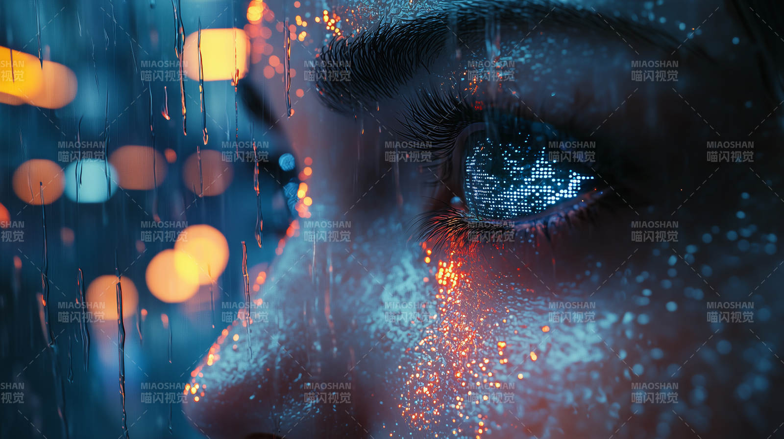 雨夜霓虹眼眸图片
