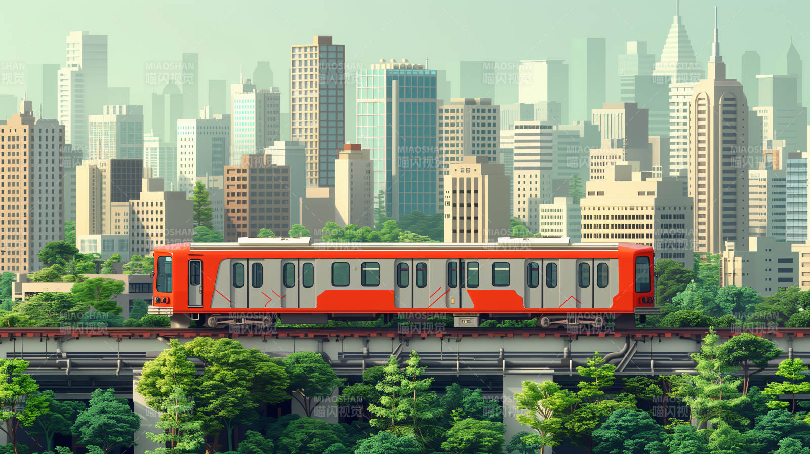 城市轻轨穿林过图片