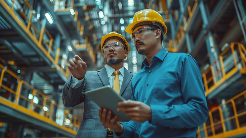 工厂里的工程师讨论图片