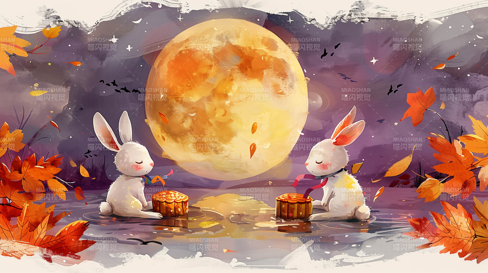 月兔共赏秋夜图片