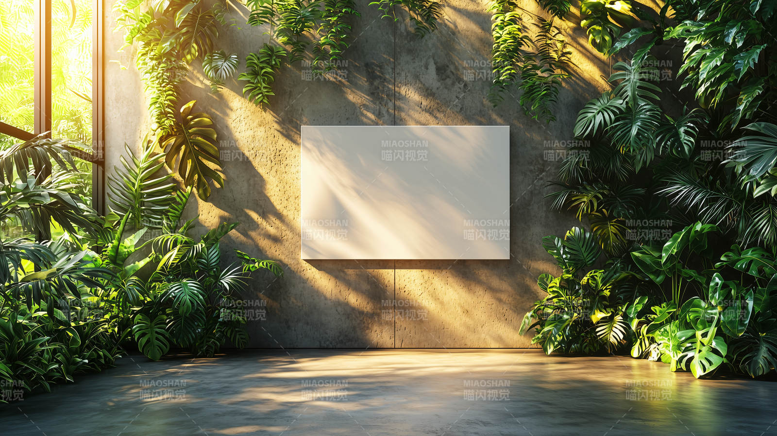 绿植环绕的空白画框图片