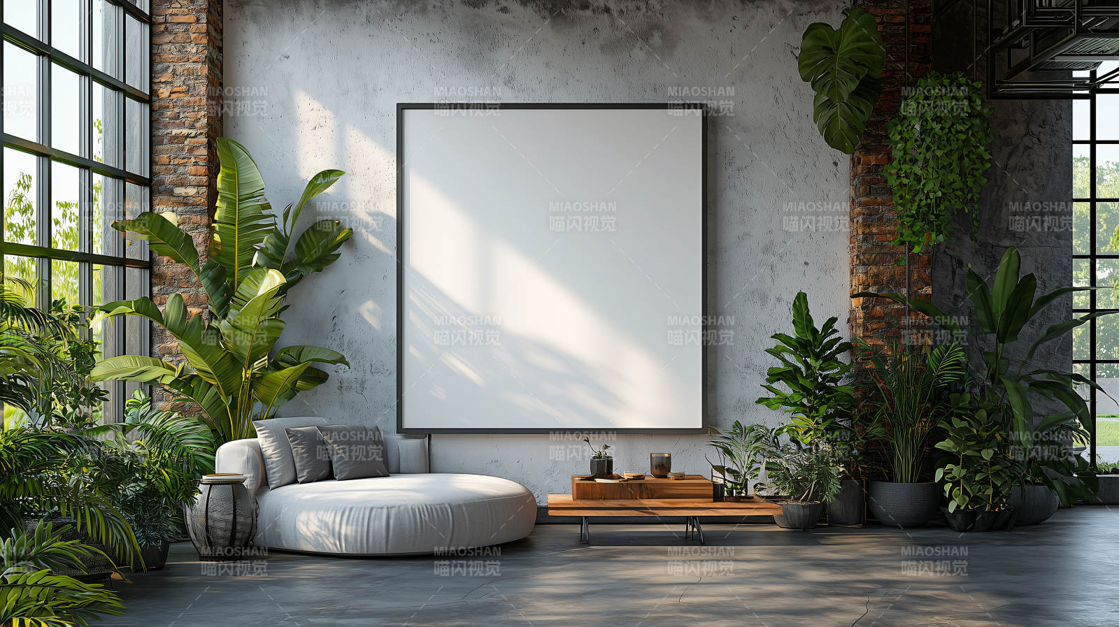 绿植环绕的现代客厅图片