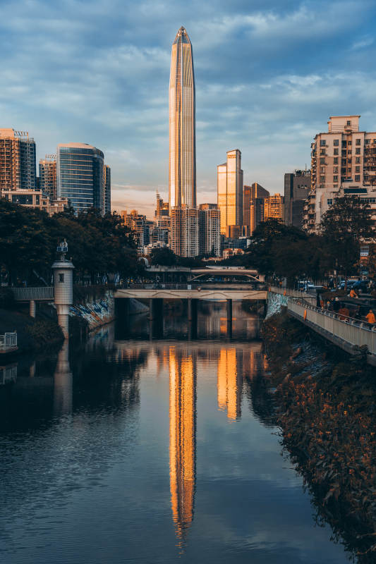 城市天际线倒影图片