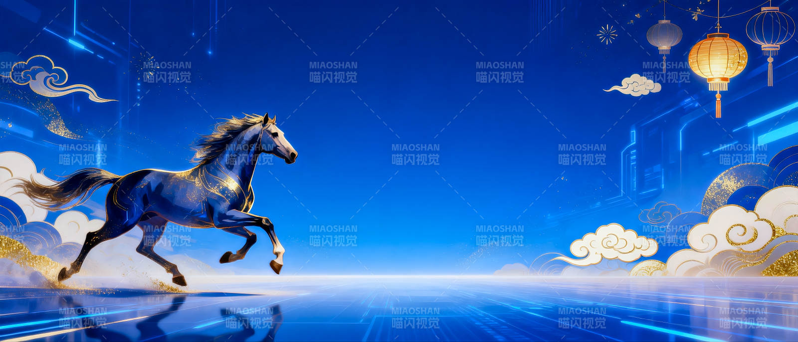 奔马逐梦夜空国潮科技场景图片