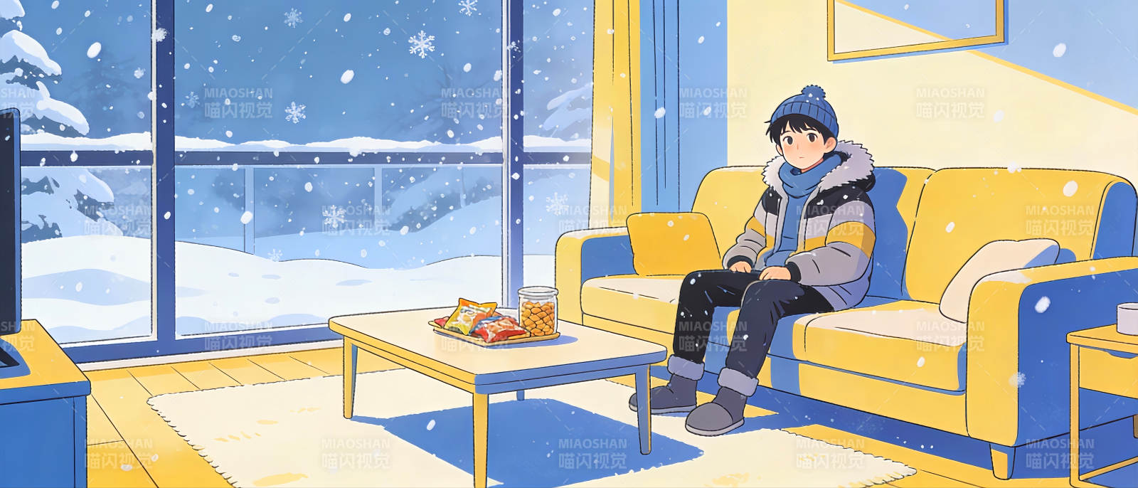 冬日暖居插画场景图片