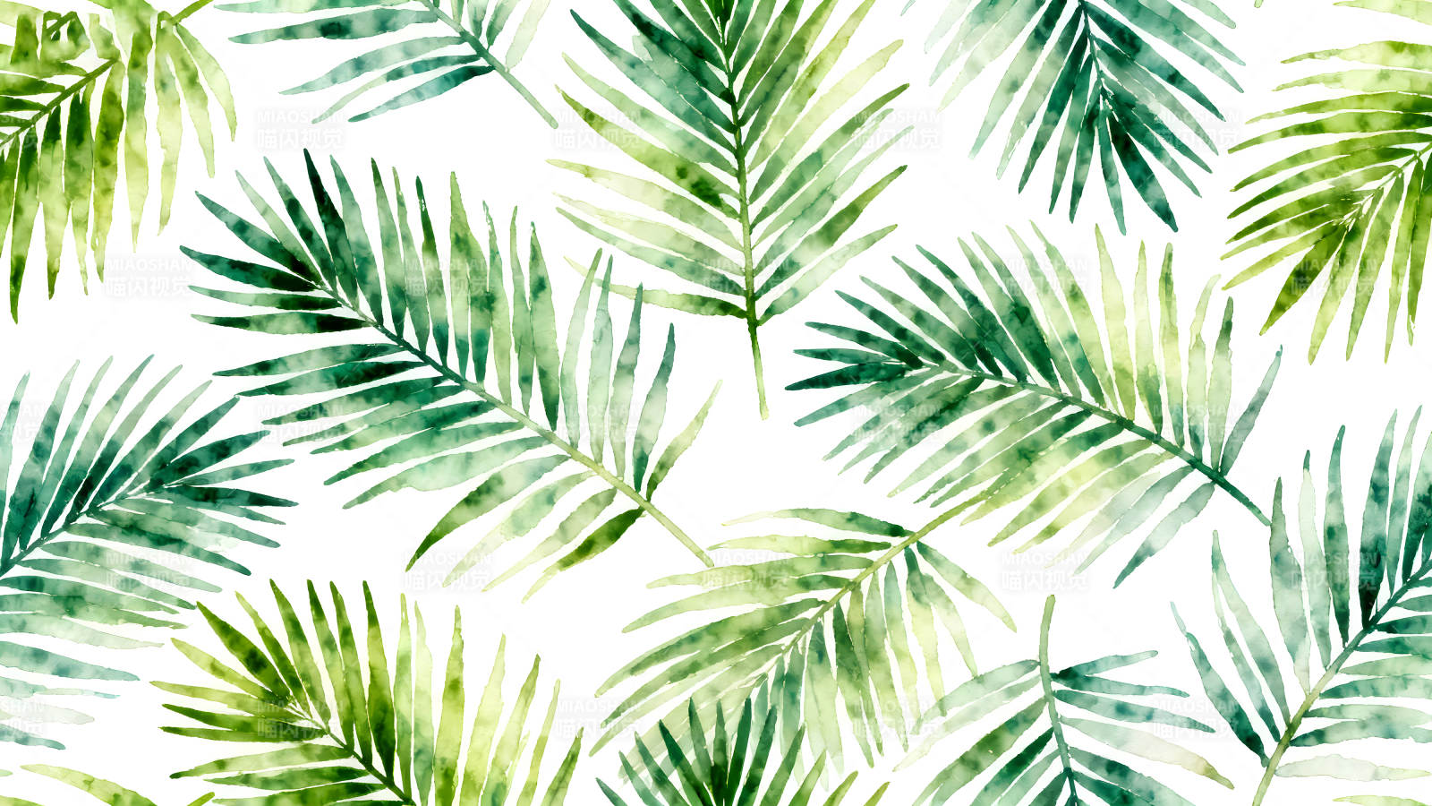 水彩风格的棕榈叶背景图片
