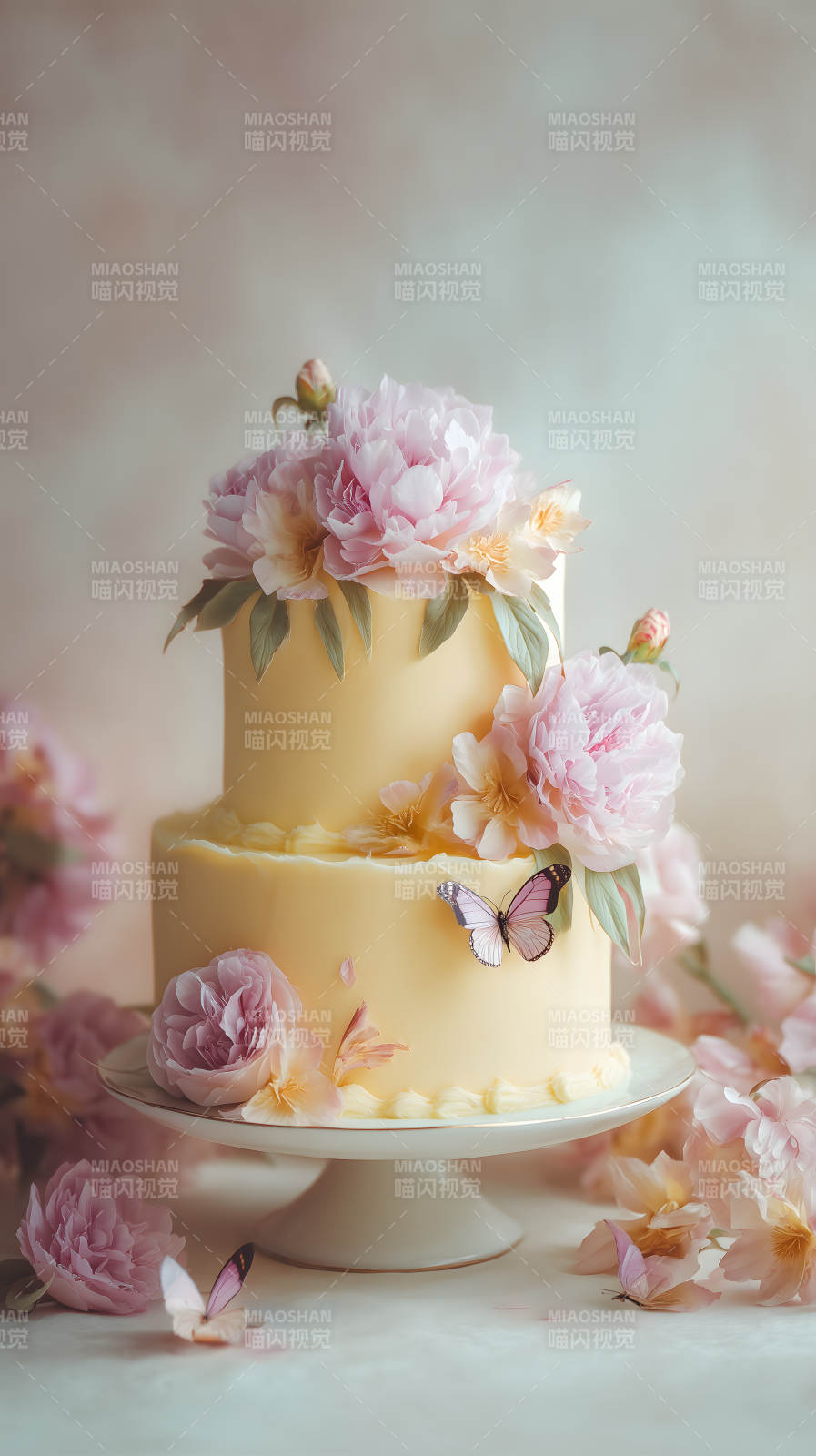 粉色蛋糕鲜花点缀图片