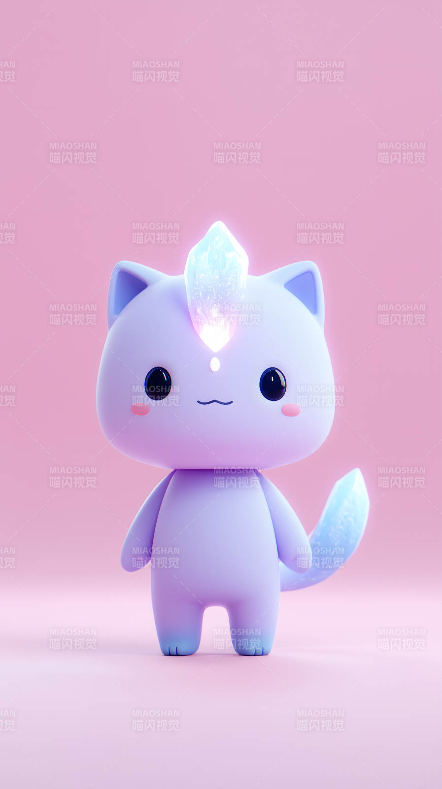 卡通猫咪头顶水晶粉色背景可爱风格图片