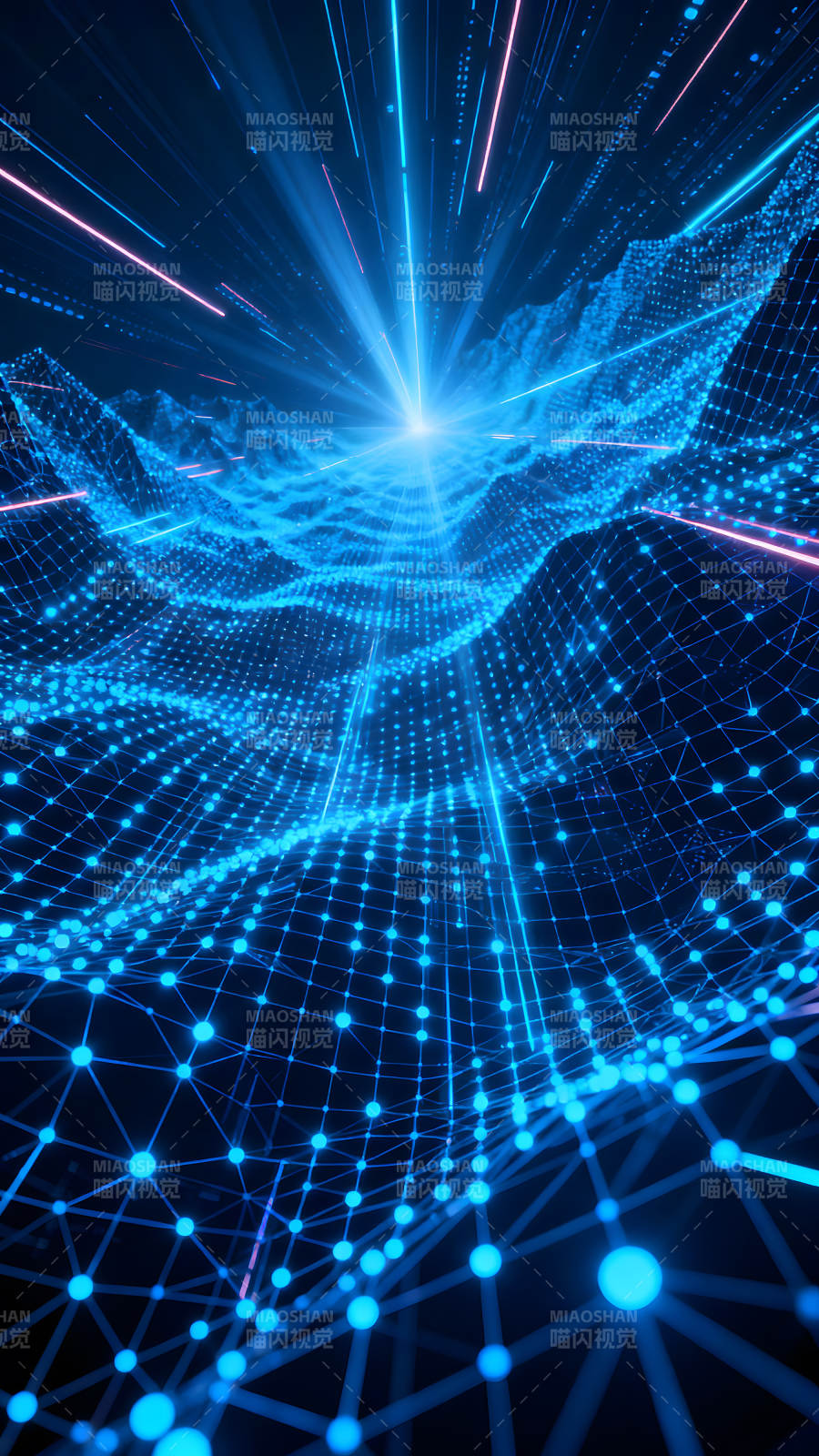 蓝光科技感数字世界粒子光束穿梭图片