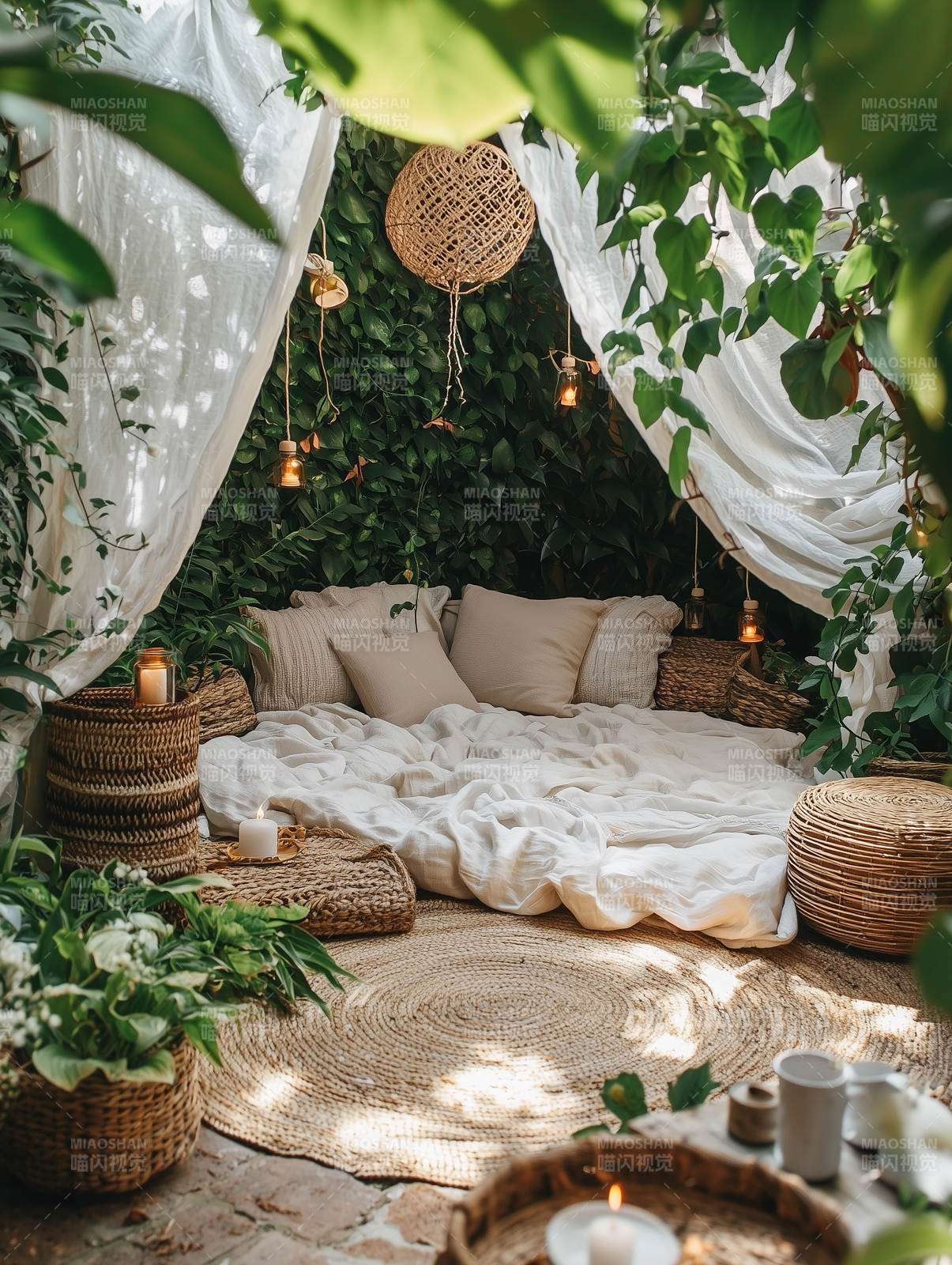 户外田园风帐篷床图片