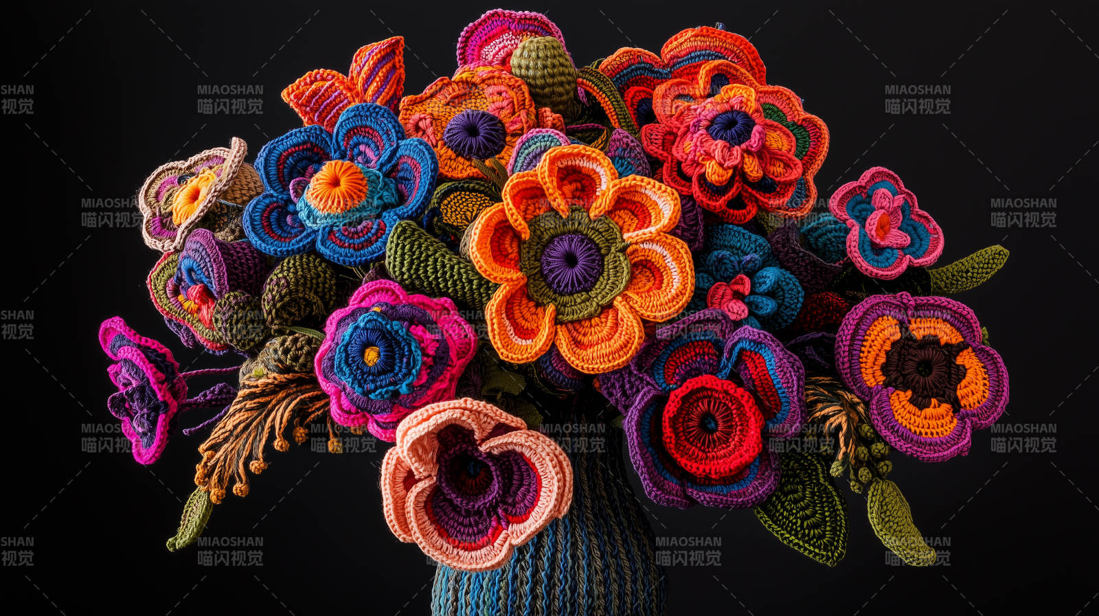 钩针编织的彩色花束图片