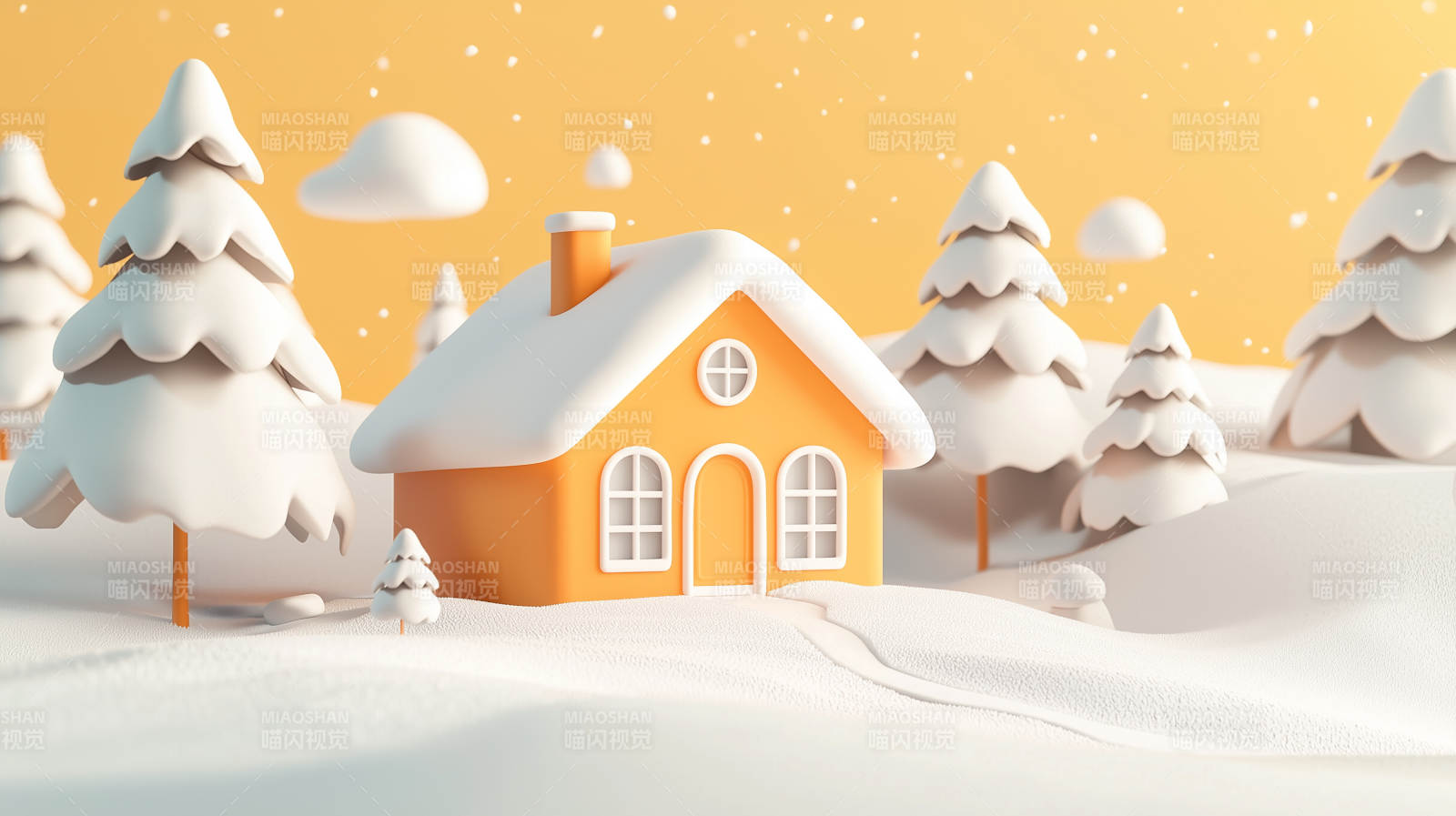 冬日小屋童话雪景图片