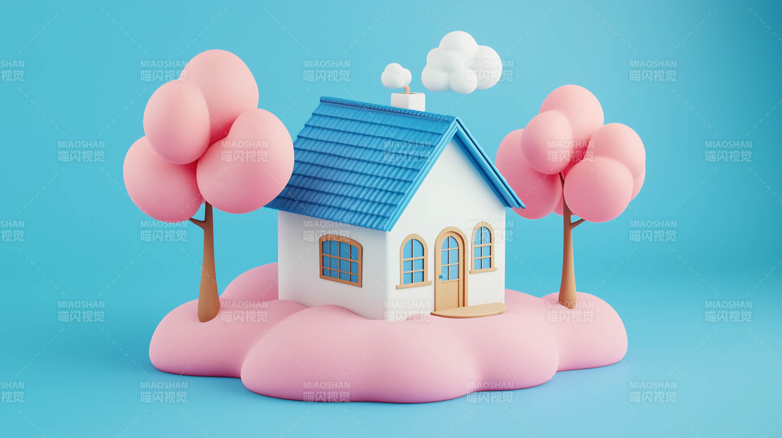 梦幻小屋与粉树图片