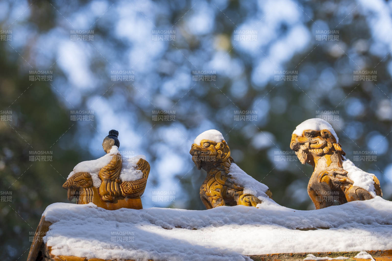 颐和园南湖岛雪覆屋脊兽图片