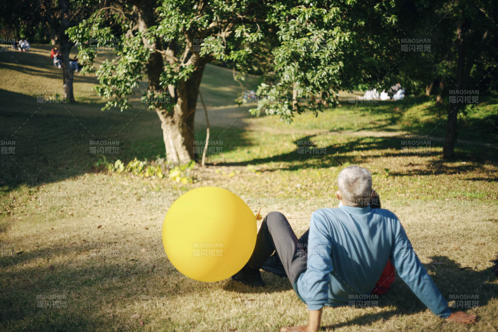 树下老人与黄气球图片