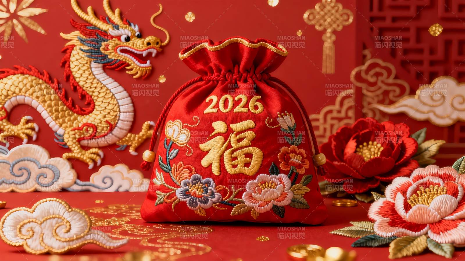 红色龙年福袋新年装饰图片