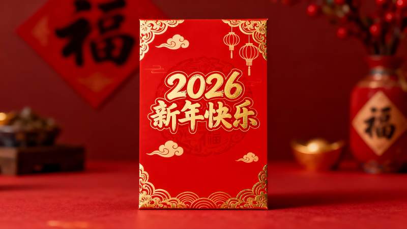 红色新年红包与节日装饰图片