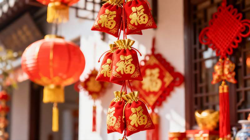 春节装饰红灯笼福袋挂饰图片