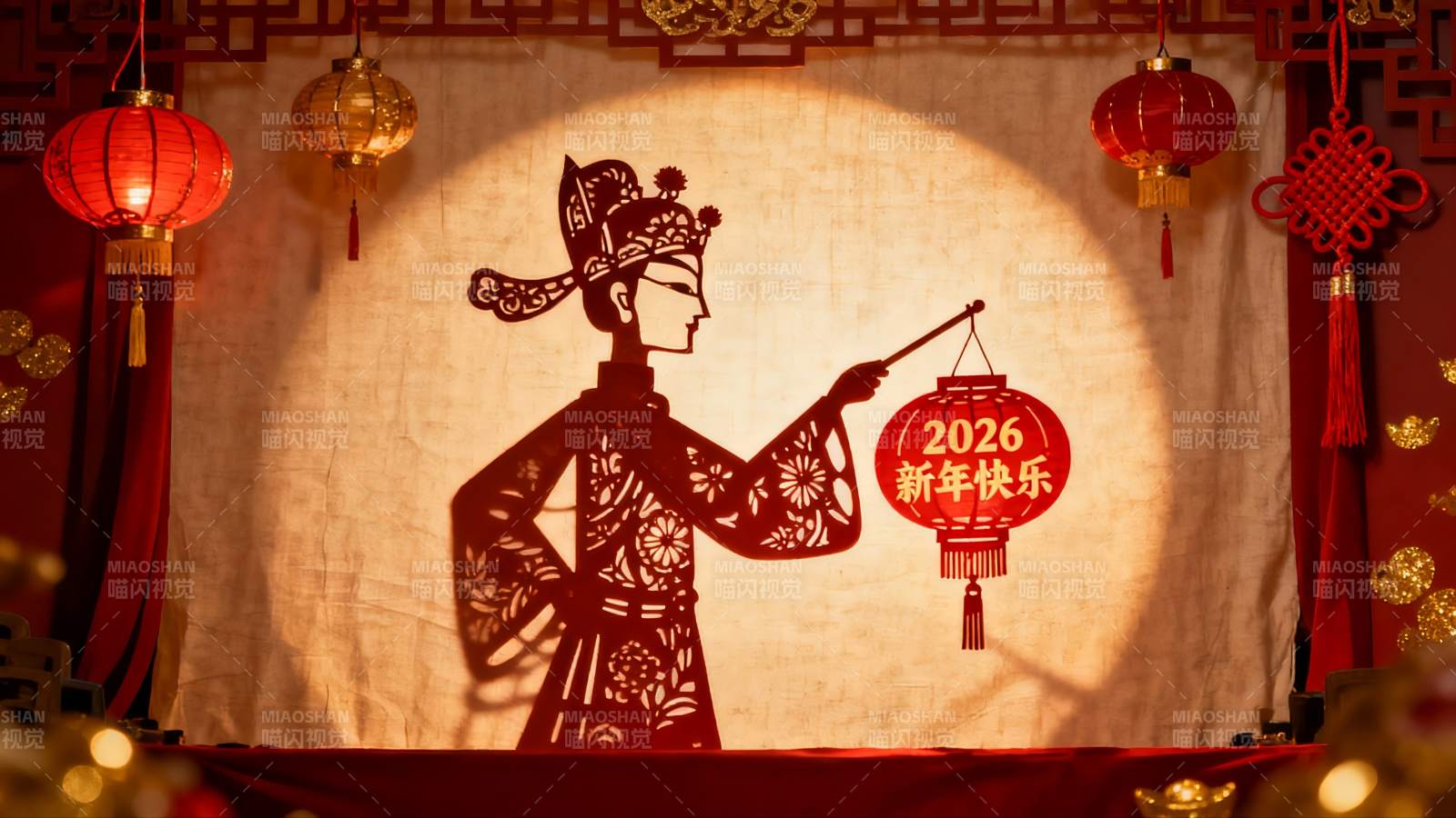 新年灯笼剪影艺术展示图片