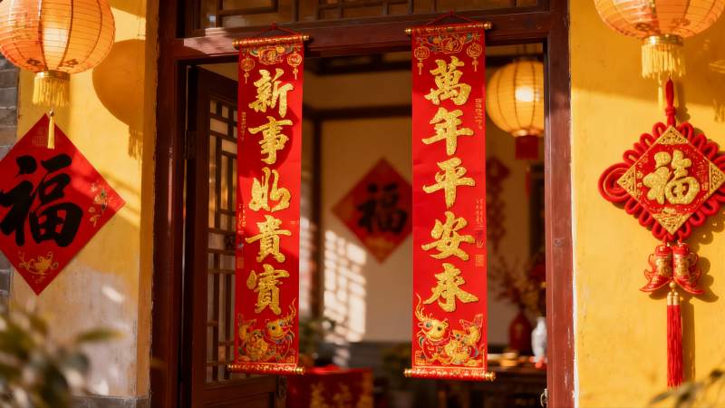 春节门廊挂饰喜庆氛围浓厚图片