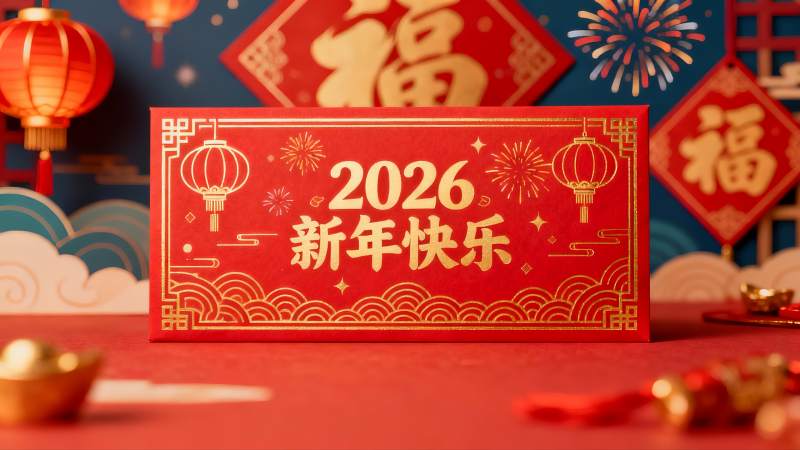 红色新年红包与节日装饰图片