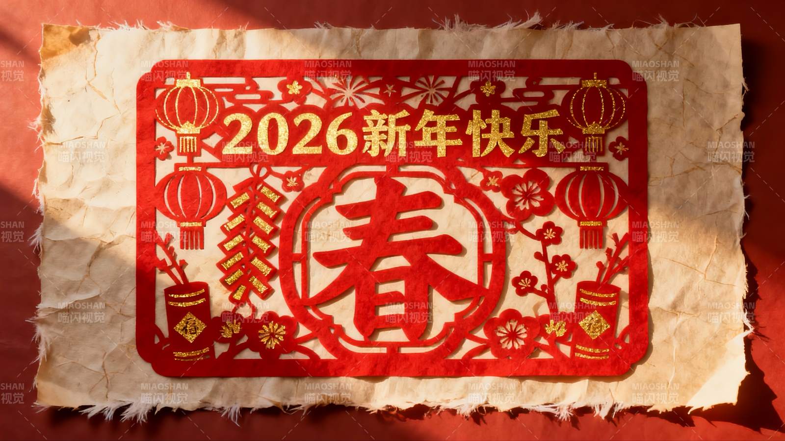 新年快乐剪纸艺术展示图片