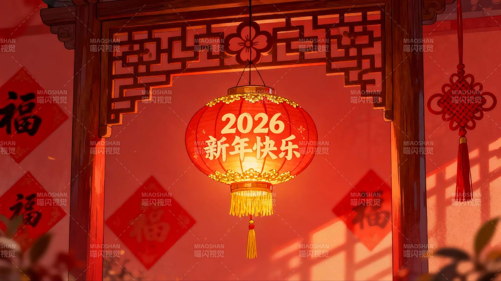 新年灯笼挂门前喜庆氛围浓图片