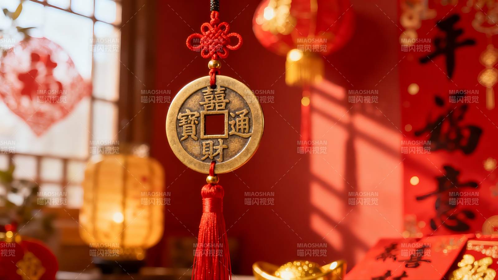 春节装饰挂件特写图片