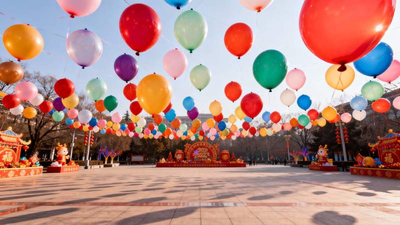 节日广场彩球飘扬热闹非凡图片