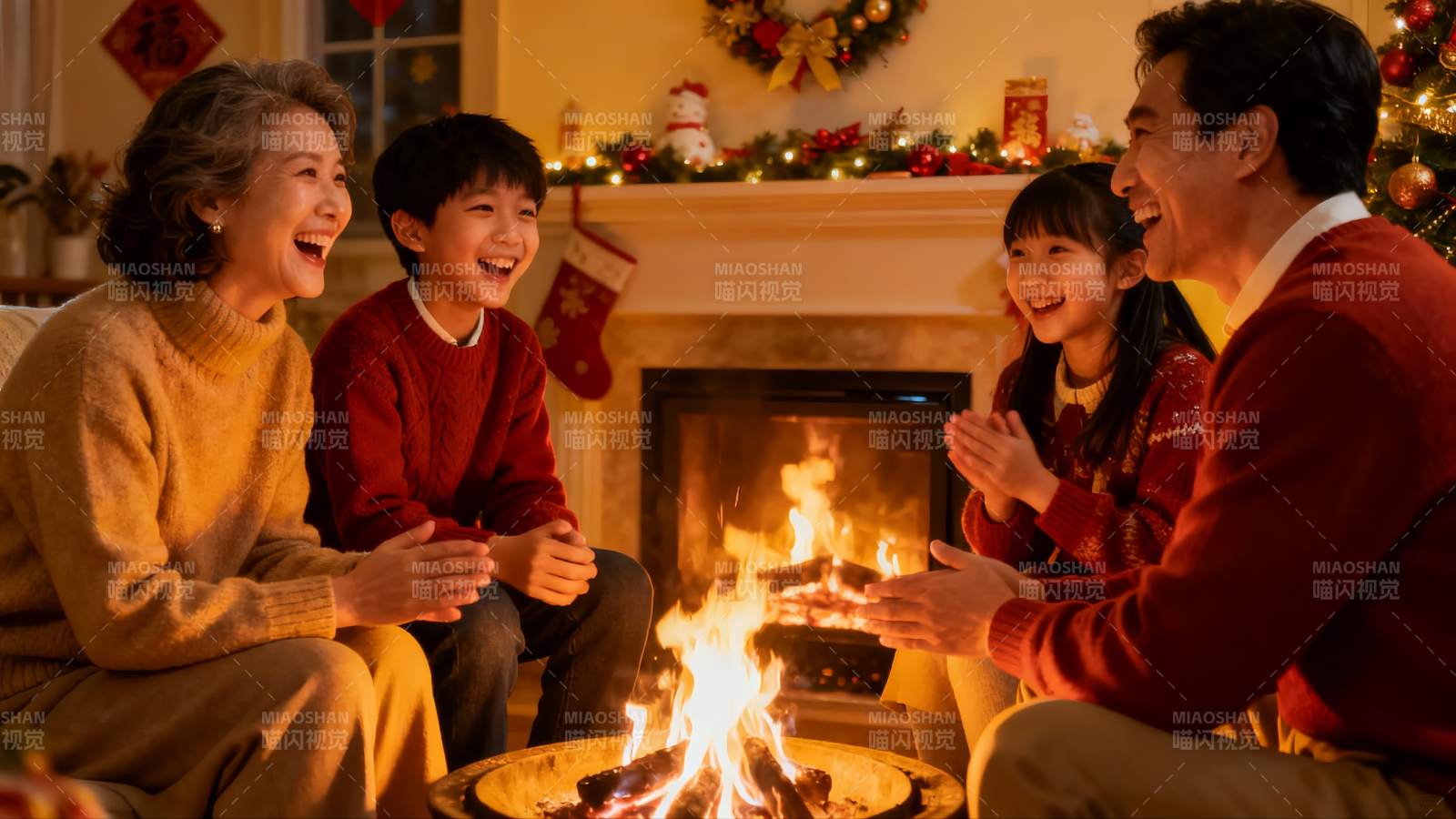 温馨家庭圣诞夜围炉欢聚图片