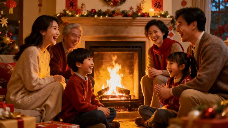 温馨家庭圣诞夜围炉欢聚图片