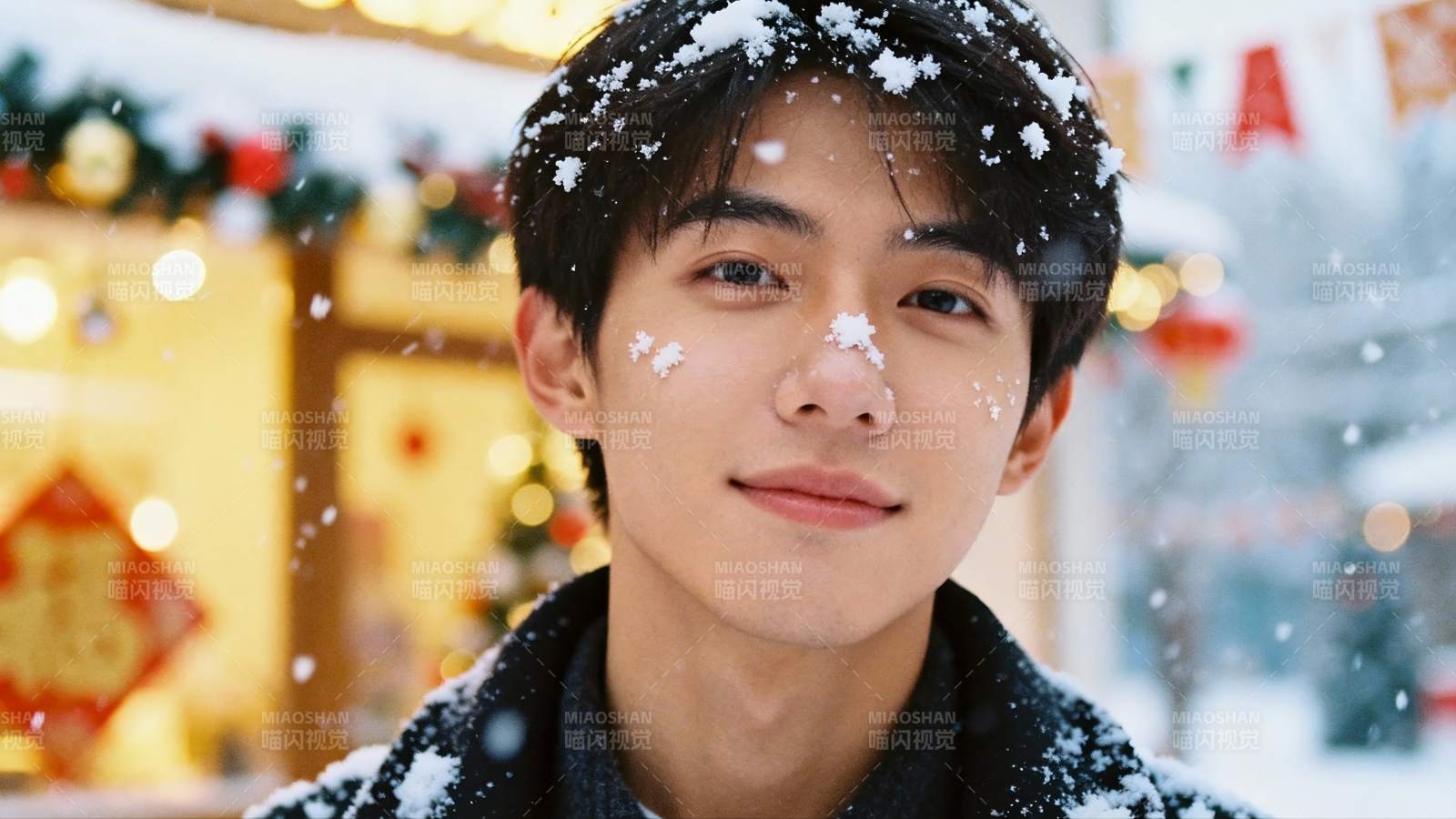 雪中微笑青年图片