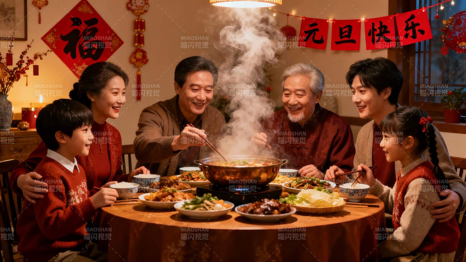 家庭聚餐欢庆元旦图片