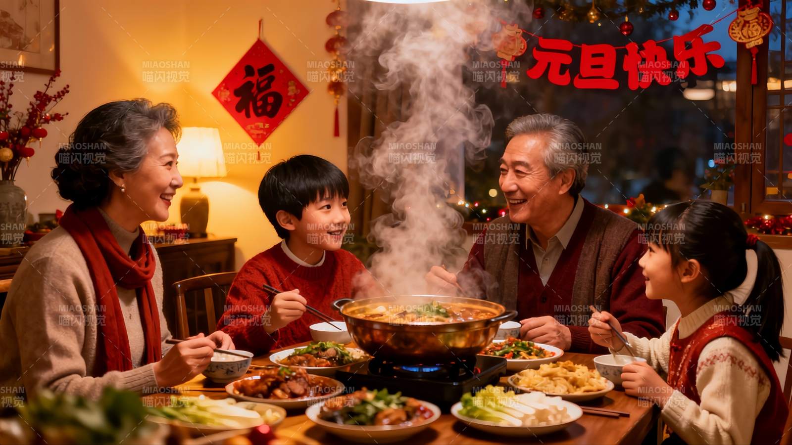 家庭聚餐欢庆元旦图片