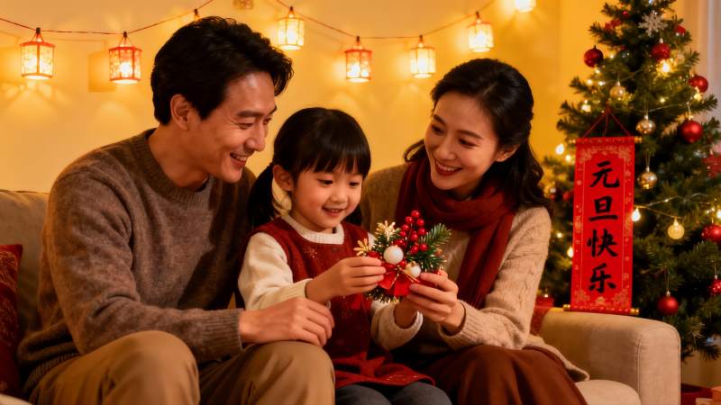 家庭欢庆元旦节日温馨场景图片