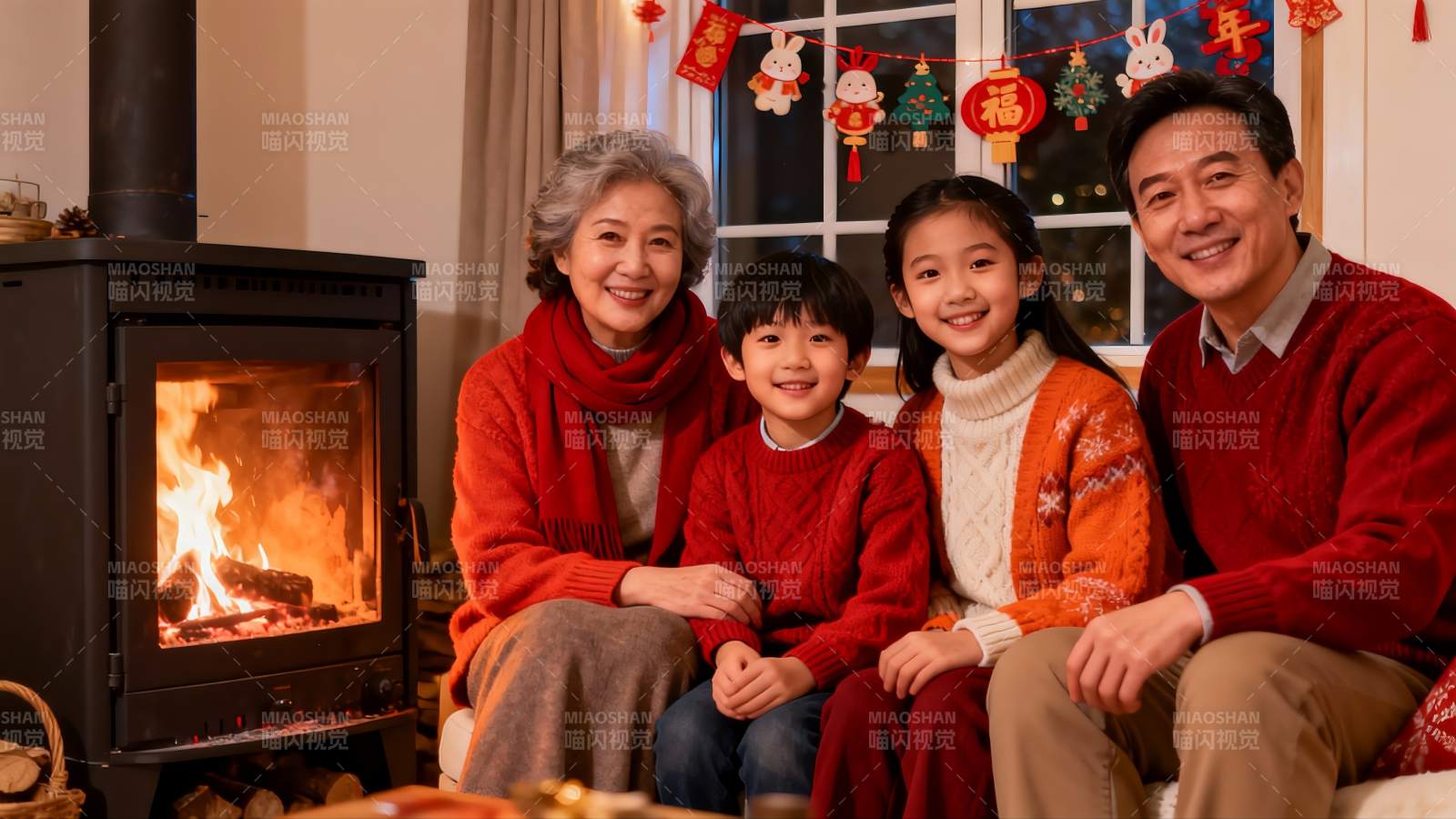 温馨家庭围炉跨年场景图片