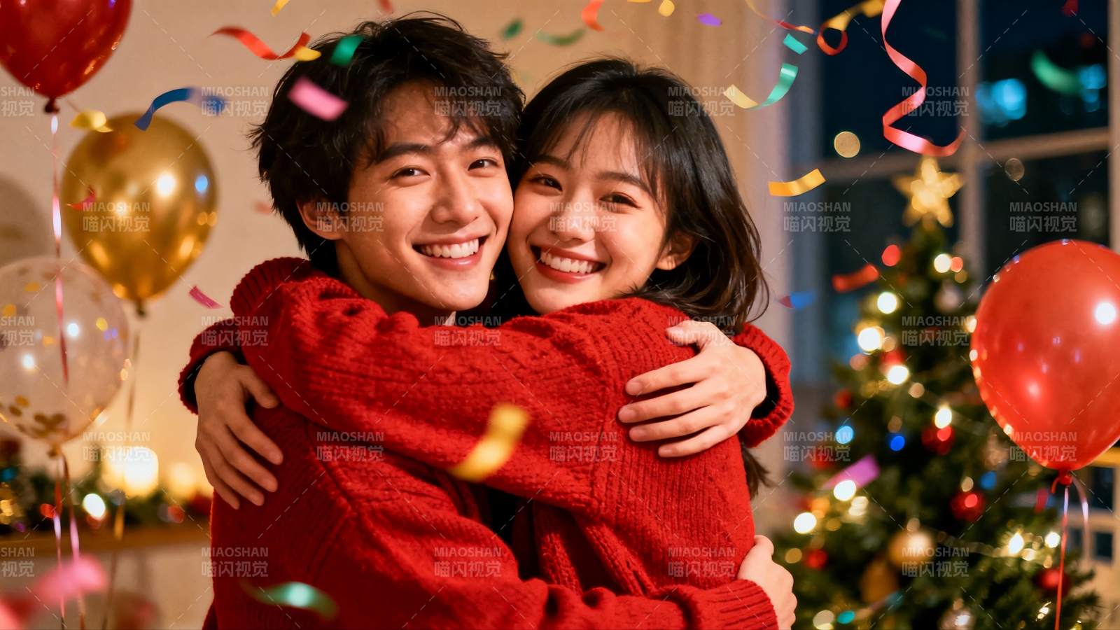 情侣圣诞拥抱庆祝节日图片