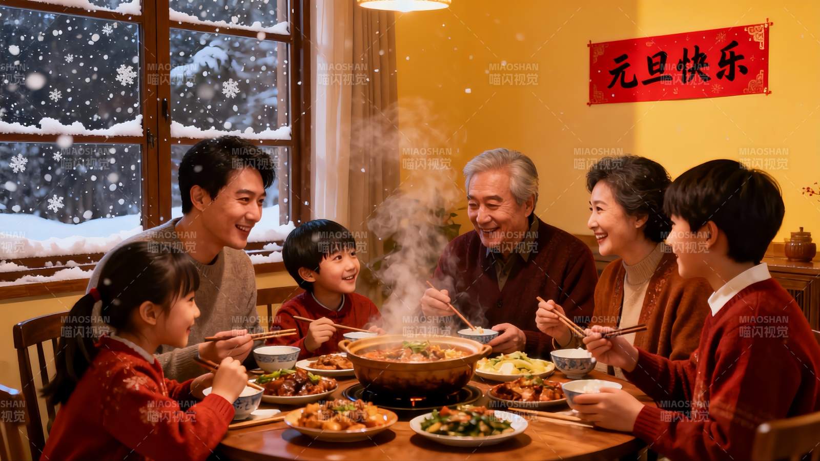 家庭聚餐欢庆元旦图片