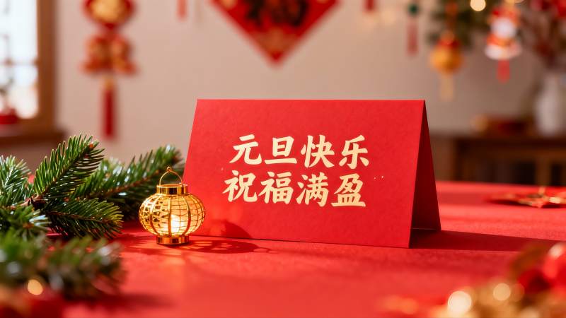 元旦节日红色卡片与装饰图片