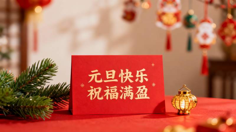 元旦节日装饰卡片与灯笼图片