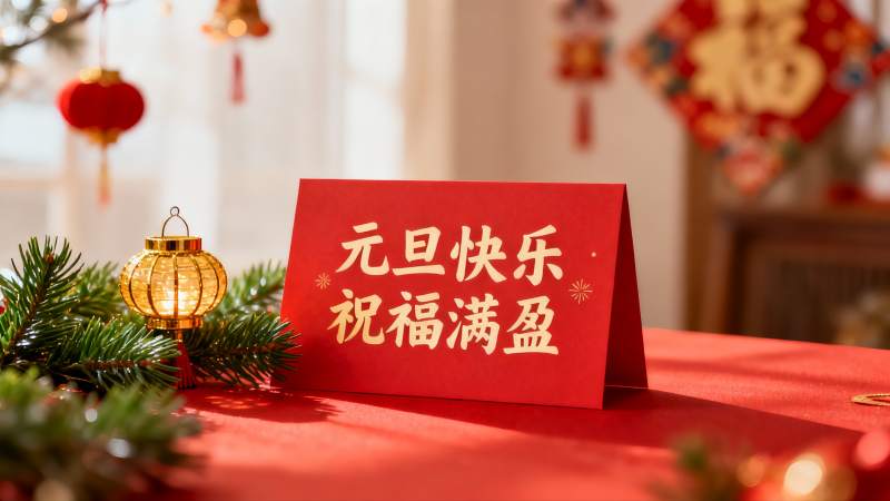 元旦节日红色贺卡与装饰图片