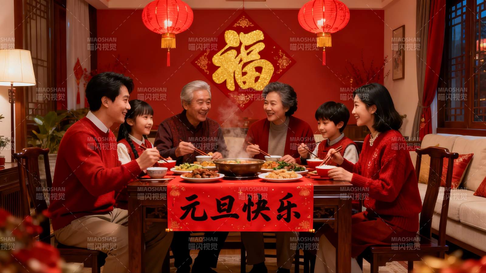 春节家庭聚餐其乐融融图片