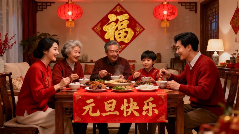 春节家庭聚餐其乐融融图片